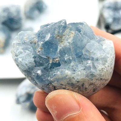 MCQWOMFQAK 1pc Natural Blue Celestite Quartz Crystal Cluster Ornament Stone for Home, Aquarium and Garden Decoration