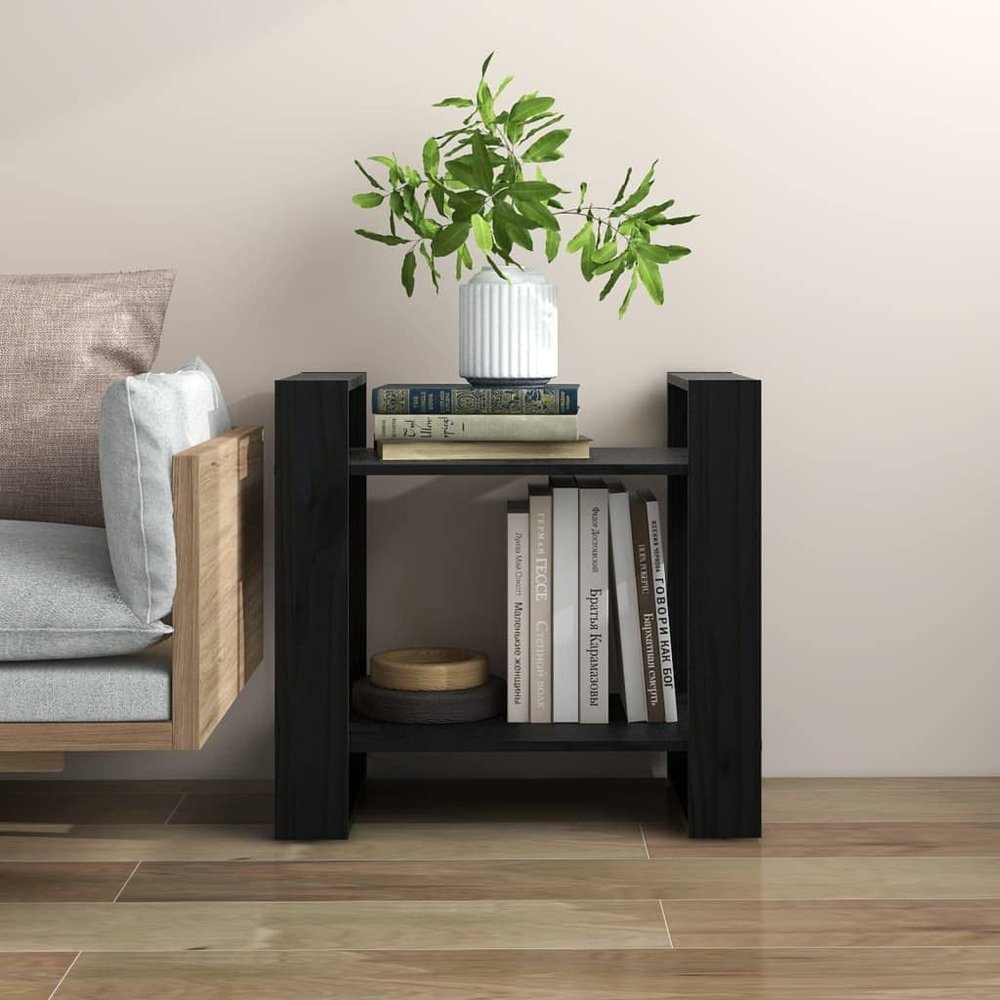 Homvdxl Pine Wood Bookcase, 2 Shelves, Black