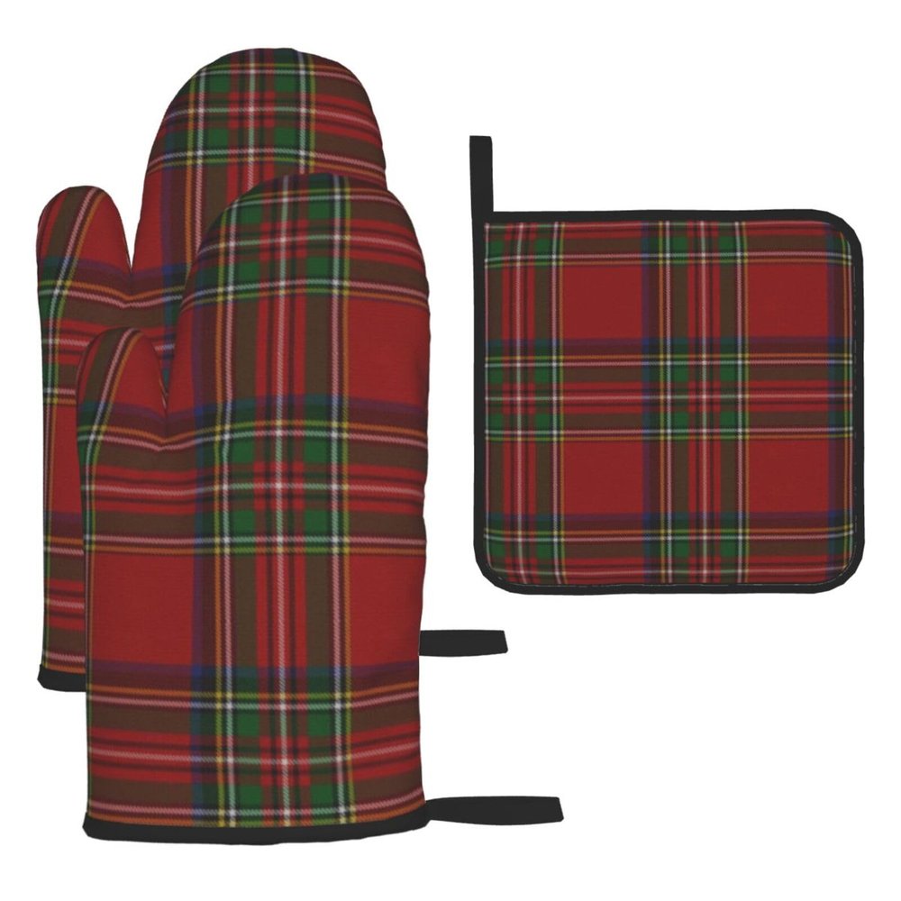 Oven Mitts and Pot Holder Set, 3-Piece, Royal Stewart Tartan