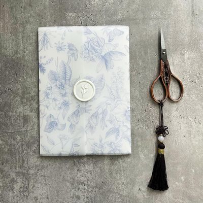 Blue Floral Vellum Envelopes, 60 Pieces