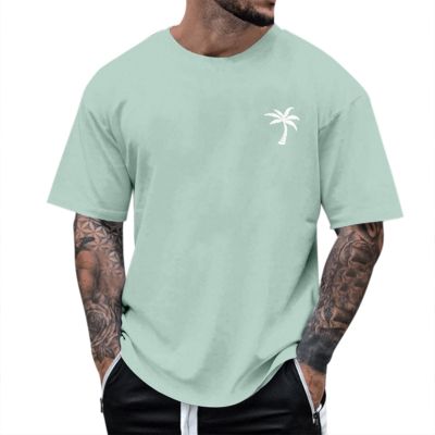 Duohropke Men's Oversized Crew Neck Short-Sleeve T-Shirt, Loose Summer Top with Vintage Print