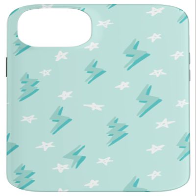 Blue-Green Aesthetic Lightning Bolts and Stars Case for iPhone 14 Plus