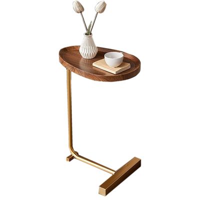 C-Shaped Coffee Table, Small Walnut-Look End Table with Metal Frame, Industrial Design, 30 x 45 x 70 cm, Color D