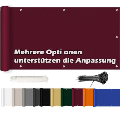 ROBAG Balcony Windscreen 90 x 450 cm, 220 g/m² Balcony Privacy Screen with Eyelets, Nylon Cable Ties and Cord for Garden or Balcony Fences, Wine Red