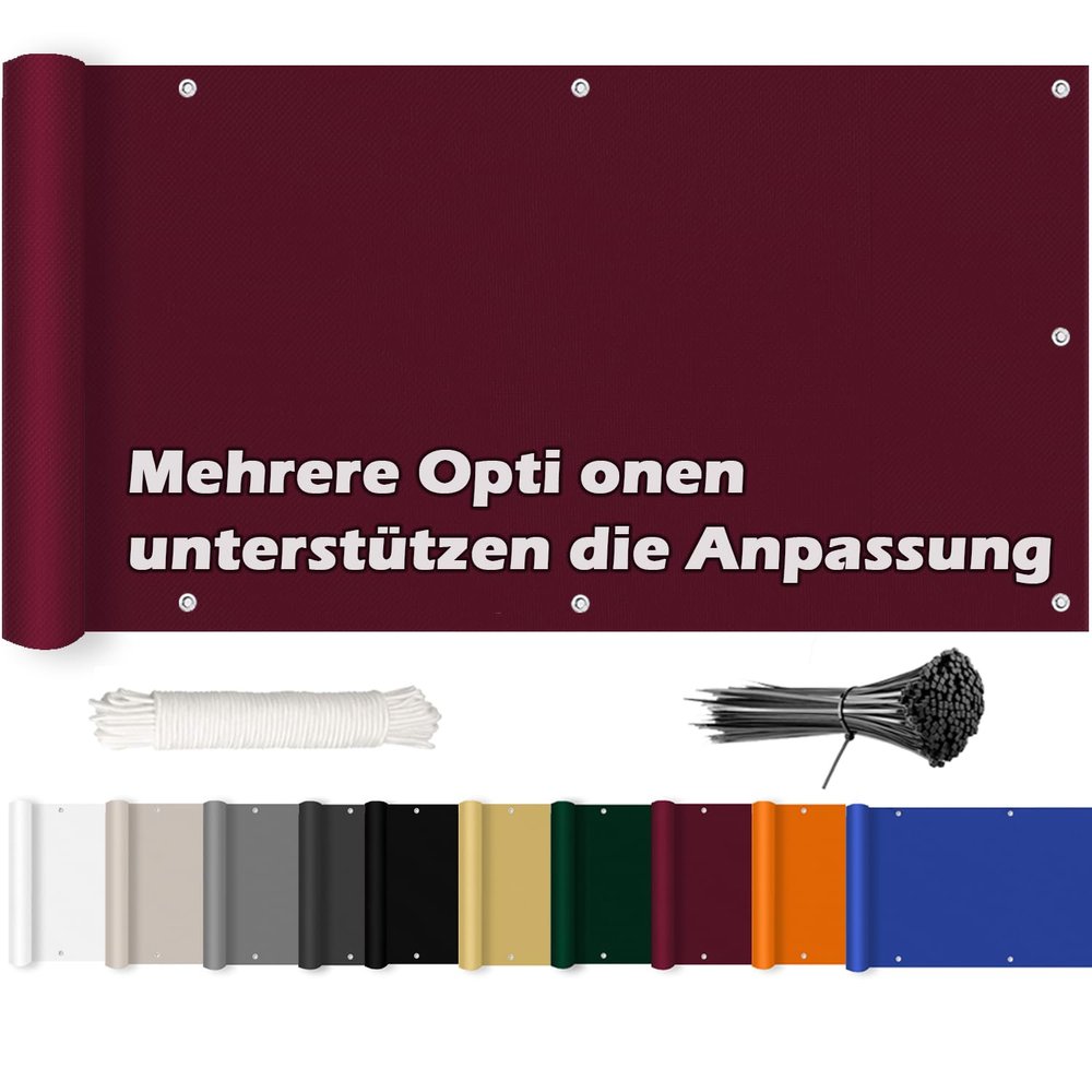 ROBAG Balcony Windscreen 90 x 450 cm, 220 g/m² Balcony Privacy Screen with Eyelets, Nylon Cable Ties and Cord for Garden or Balcony Fences, Wine Red