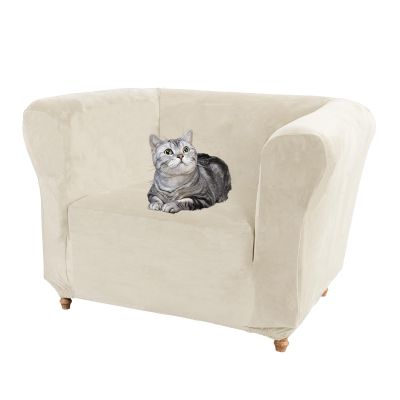 SYLC Velvet Stretch Chesterfield Sofa Cover with Seat Cushion Cover, Anti-Slip, Beige, Chair