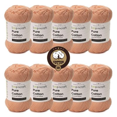 Pure Cotton 10-Piece Set, Salmon, Loopncraft, 10 x 50 g, Amigurumi Yarn, Premium Combed Cotton