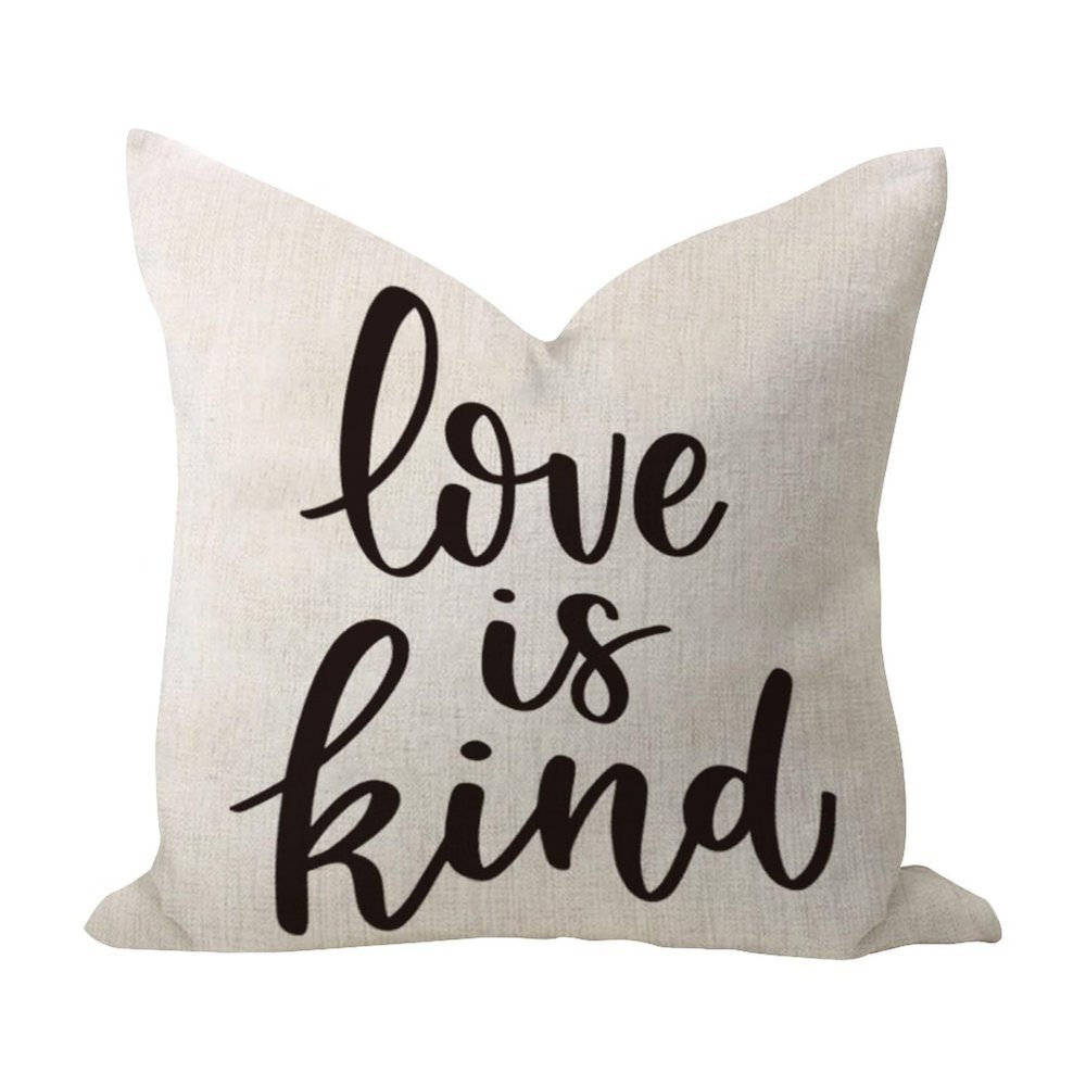 WSDESDEC Elegant Throw Pillow Cover, 22 x 22 in, "Love Is Kind", Breathable Cotton-Linen