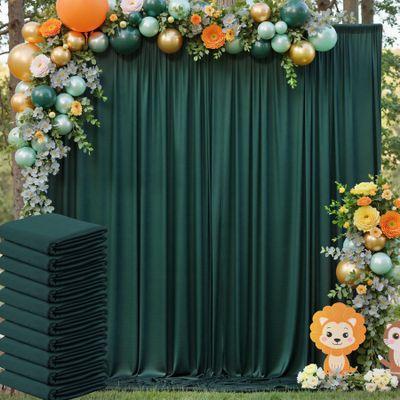 15 m x 3 m Wrinkle-Free Hunter Green Backdrop Curtains for Jungle Parties, 10 Panels