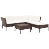 6-Piece Brown Poly Rattan Garden Lounge Set with Cushions, Glass Tabletop and 4 Chairs view 1