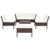 6-Piece Brown Poly Rattan Garden Lounge Set with Cushions, Glass Tabletop and 4 Chairs view 2