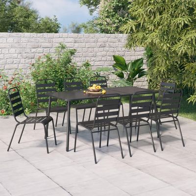 9-Piece Anthracite Steel Garden Dining Set