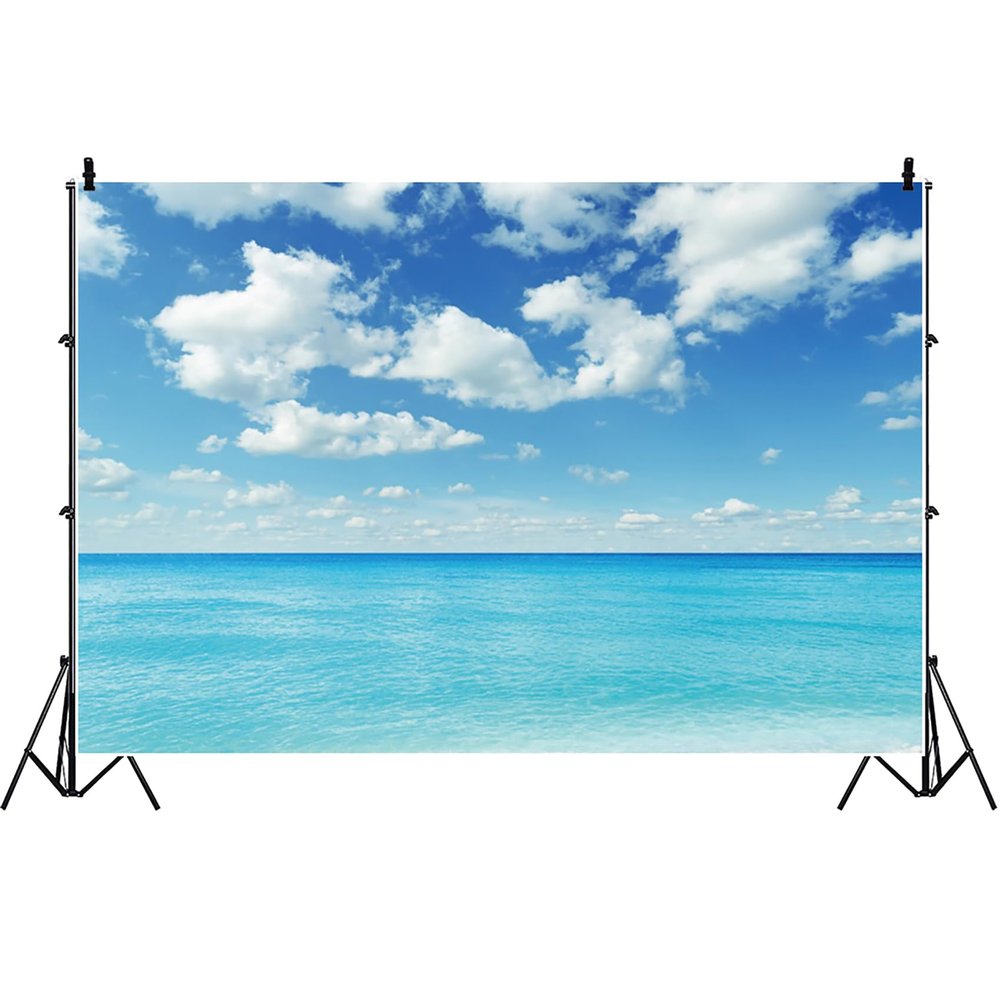 Bovlleetd Coastal Backdrop, 3 x 2 m, Blue Sky, White Clouds, Beach