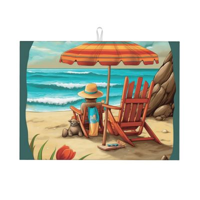 Dish Drying Mat, Absorbent Microfiber, Non-Slip, 45.7 x 61 cm, Beach Life Summer