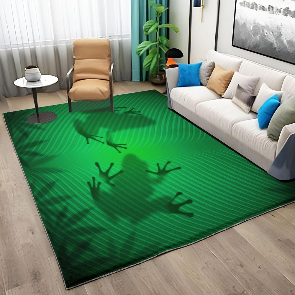 Frog Pattern Plush Rug, 140 x 200 cm, Green