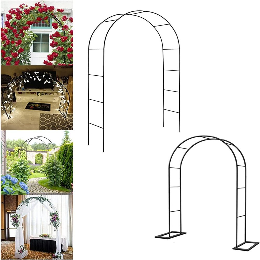 Large Metal Rose Arch Garden Gate with Base, Black, 120 x 220 x 40 cm