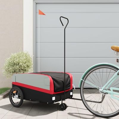 LAPOOH Bicycle Cargo Trailer, Black and Red, 45 kg, Iron - 94069