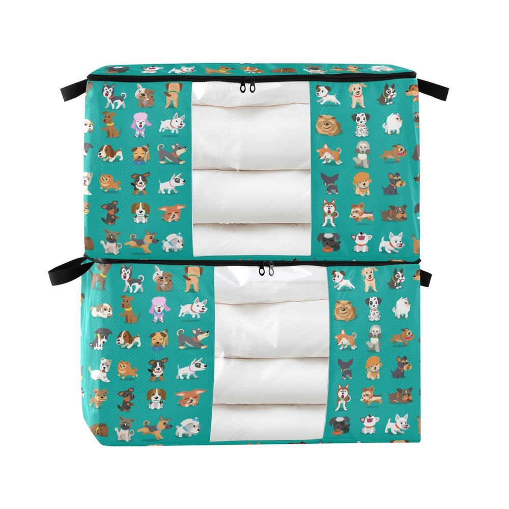 2-Pack Bed Sheet Storage Bags with Lids, Foldable Closet Organizers, Cartoon Dog Design