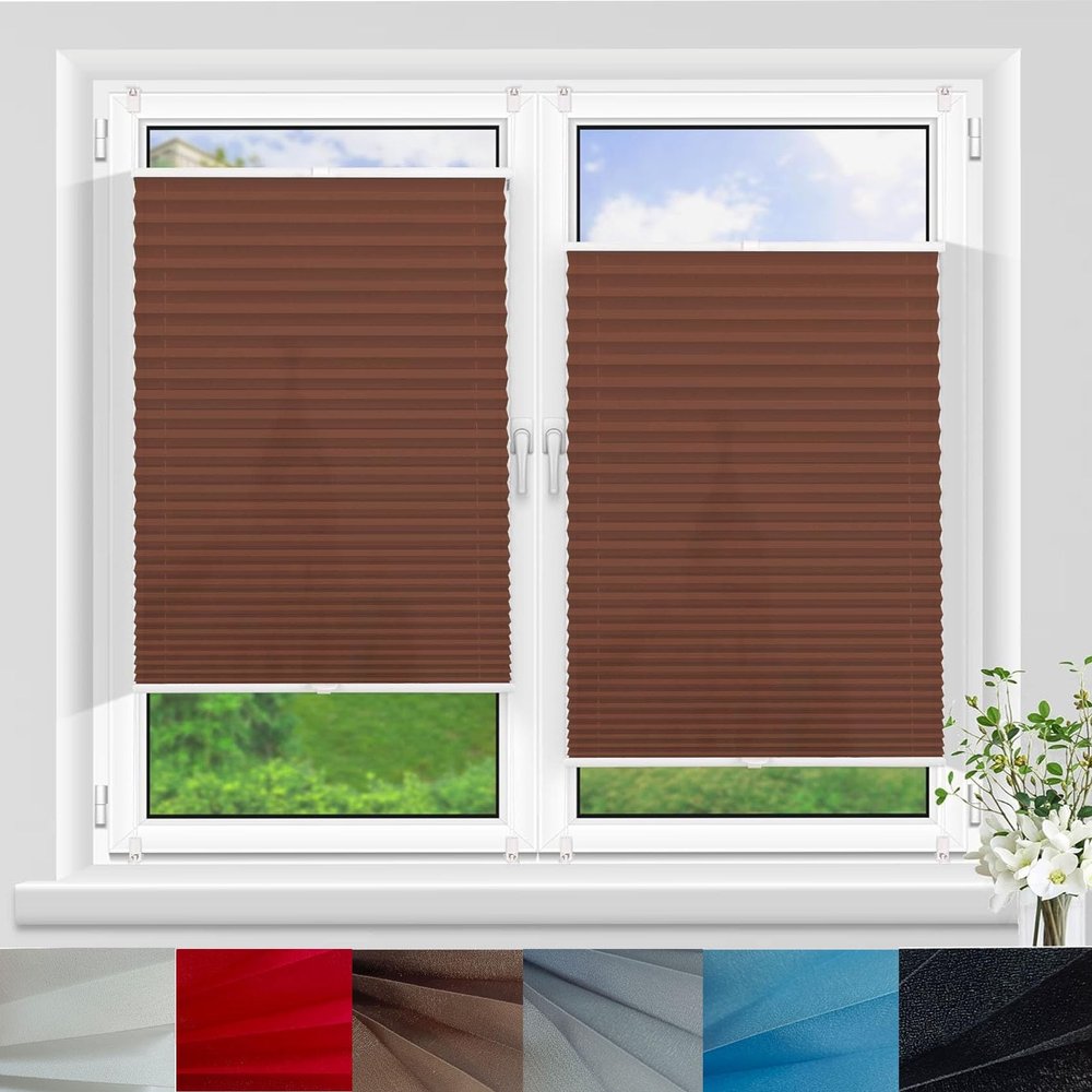 No-Drill Pleated Blind 75 x 170 cm, Blackout/Light-Filtering, Brown
