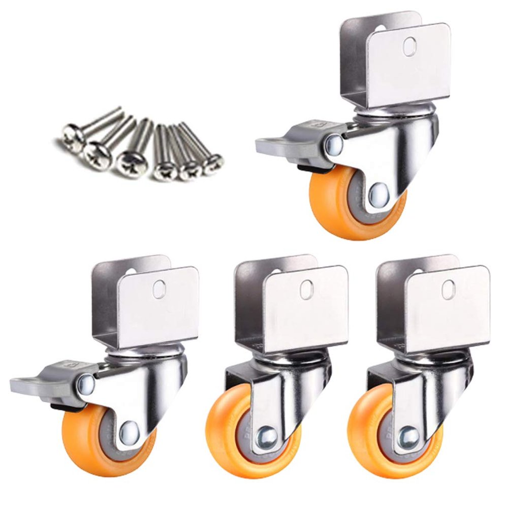 Set of 4 Swivel Casters, U-Shaped Brackets, 50 mm/2 in Nylon Furniture Casters with Brakes, 360° Rotation, 2 Swivel + 2 Braked, 22 mm/0.87 in