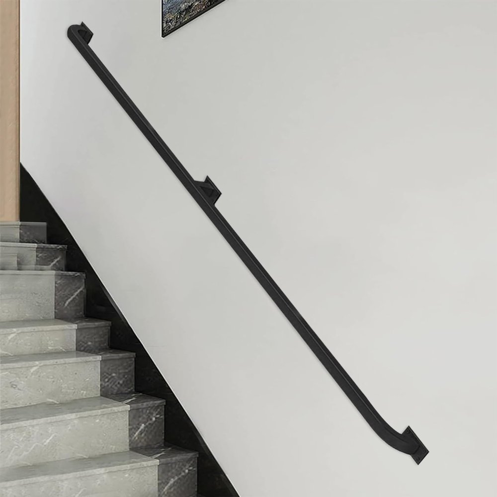 Black Stair Handrail, 1–20 ft, Wrought-Iron Metal Railing for Indoor Stairs, Wall-Mounted Safety Grab Bar, 540 cm