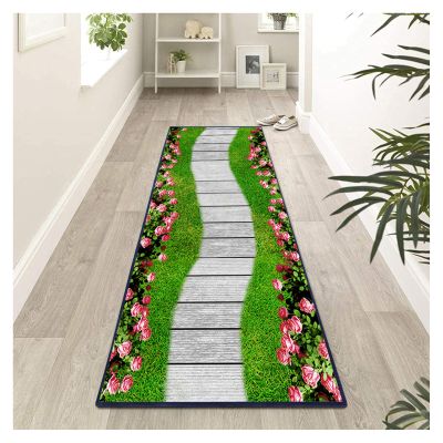 Siunwdiy Long Hallway Runner 90 x 260 cm, Washable, Non-Slip, 3D Grass Pattern