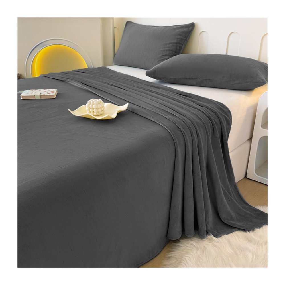 Warm Cashmere-Touch Fleece Bed Sheet Without Elastic, Plush Flannel, Gray, 160 x 230 cm