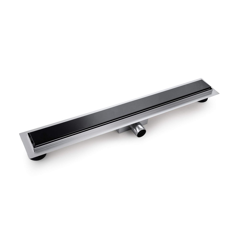 VBChome 80 cm Shower Drain, Black Tempered Glass and Stainless Steel