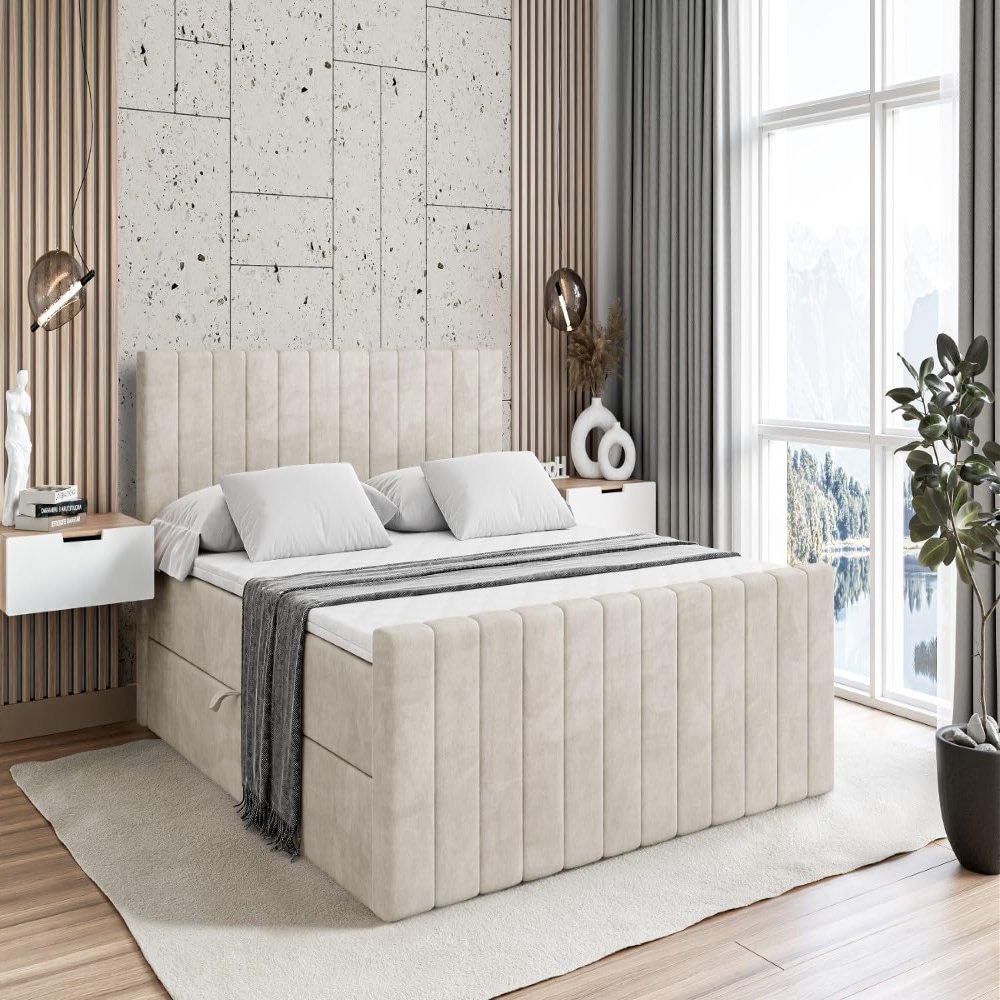 ALTDECOR Box Bed with H3 Mattress Futeil Edita-Z – 180 x 200 – Beige