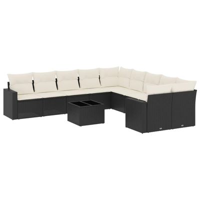 vidaXL 11-Piece Outdoor Sofa Set with Cushions, Black Poly Rattan