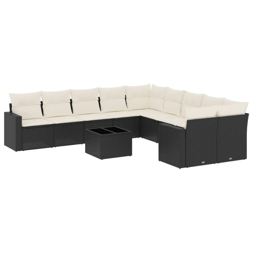vidaXL 11-Piece Outdoor Sofa Set with Cushions, Black Poly Rattan