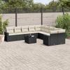 vidaXL 11-Piece Outdoor Sofa Set with Cushions, Black Poly Rattan view 2
