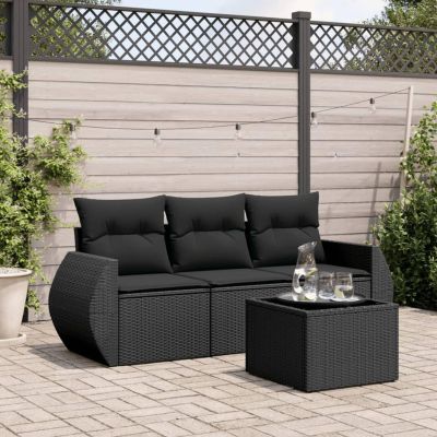 ShGaxin 4-Piece Black PE Rattan Garden Sofa Set with Cushions