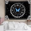 LB Blue Butterfly Moon Phase Constellation Mandala Tapestry, Black and White, 150 x 130 cm view 3