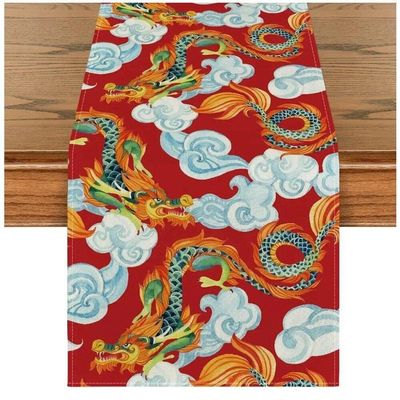 Baokuan Chinese Dragon Red Table Runner for Lunar New Year