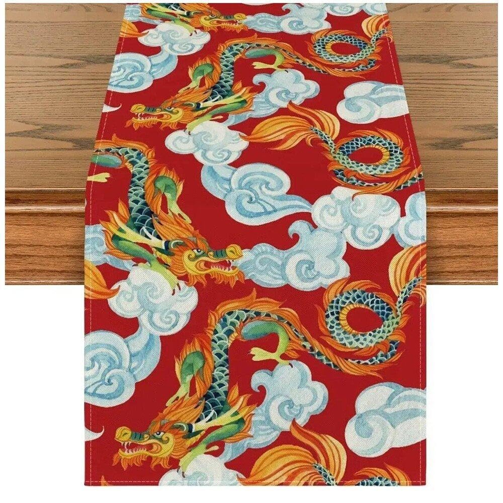 Baokuan Chinese Dragon Red Table Runner for Lunar New Year