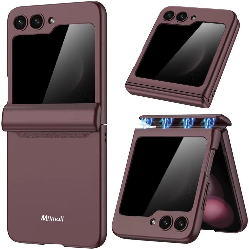 Miimall Anti-Spy Case for Samsung Galaxy Z Flip 5, Magnetic Hinge Protection, External Privacy Screen Protector, Ultra-Thin PC, Wine Red