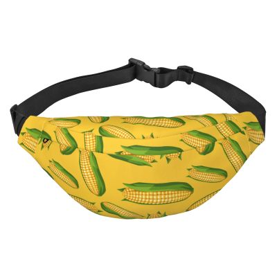 Corn Cob Pattern Waist Bag, Lightweight, Adjustable Strap, Black, One Size