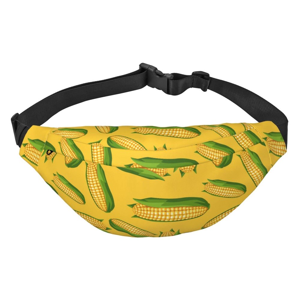 Corn Cob Pattern Waist Bag, Lightweight, Adjustable Strap, Black, One Size