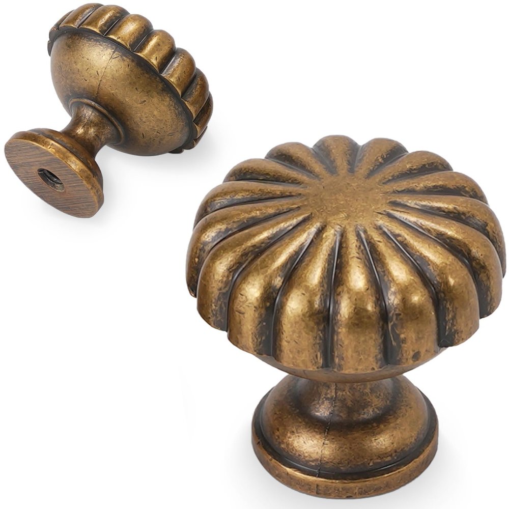 BUKOBYHE Cabinet Knobs, Antique Brass, Vintage Style, 10-Pack