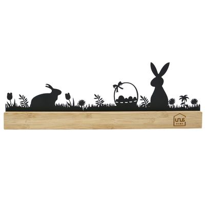 UNUS Black Easter Bunny Silhouette Display with Metal and Bamboo Wood