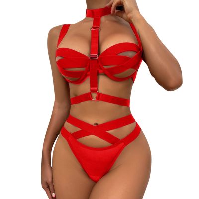 WILLBEST Sexy Women's Lingerie Set, Red and White Babydoll with Sports Bra, Shorts and Thigh-Highs
