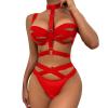 WILLBEST Sexy Women's Lingerie Set, Red and White Babydoll with Sports Bra, Shorts and Thigh-Highs view 1