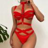 WILLBEST Sexy Women's Lingerie Set, Red and White Babydoll with Sports Bra, Shorts and Thigh-Highs view 2