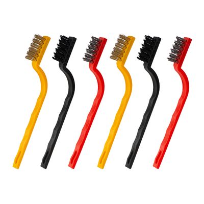 Small Wire Brushes, 2-Pack, 3-Piece Set, for Cleaning Rust, Dirt, and Paint, with Stainless Steel, Nylon, and Brass Bristles