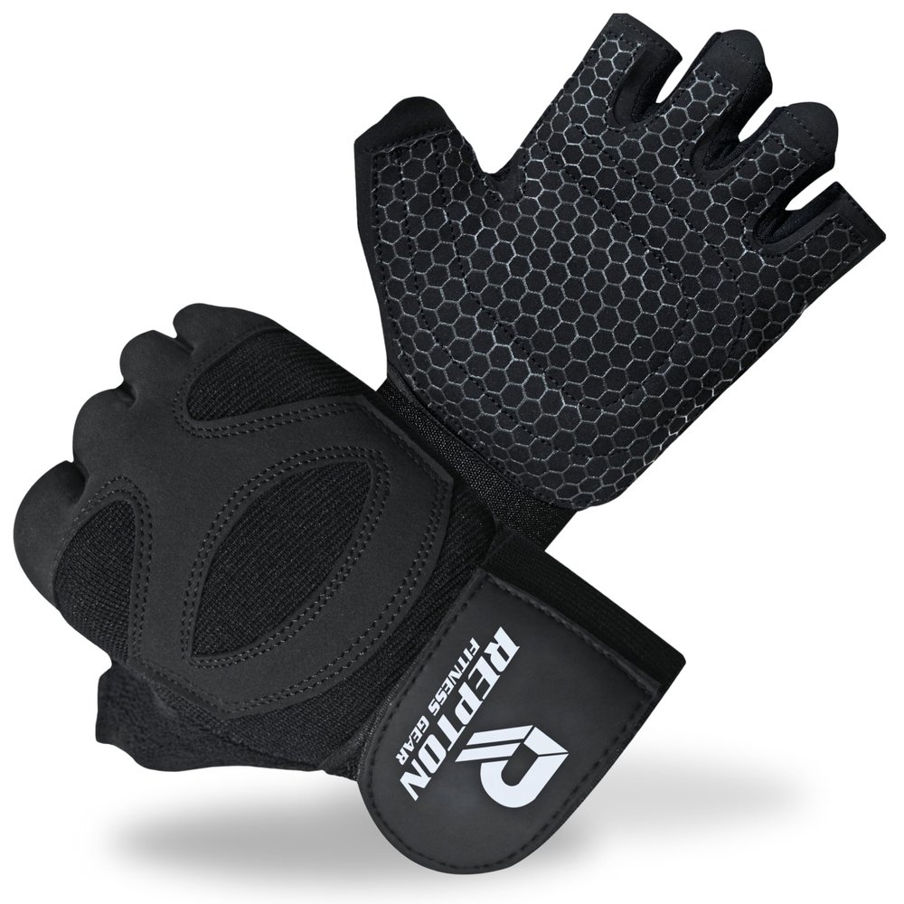 Repton Fitness Gears Fitness Gloves with Wrist Strap, Black, Size S