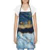 Cooking Apron for Women and Men, Water-Resistant Marble, Navy Blue, Mixed Prints, White, One Size view 3