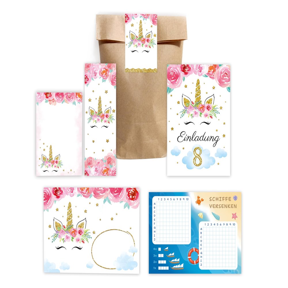 12 Unicorn Invitations for an 8th Birthday Party for Girls