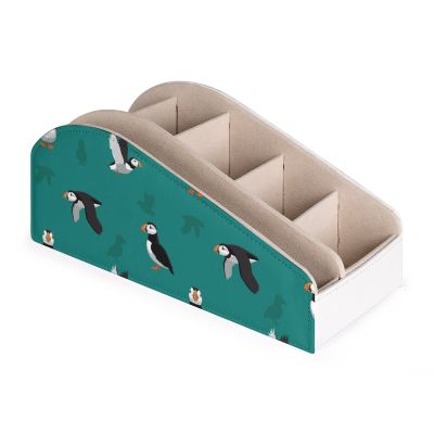 Atlantic Puffins Pattern PU Leather Remote Control Holder