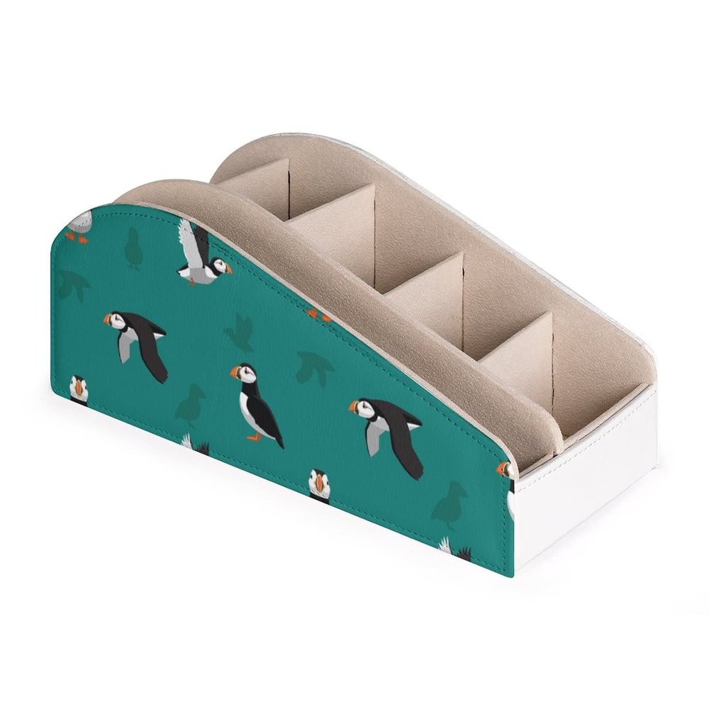 Atlantic Puffins Pattern PU Leather Remote Control Holder